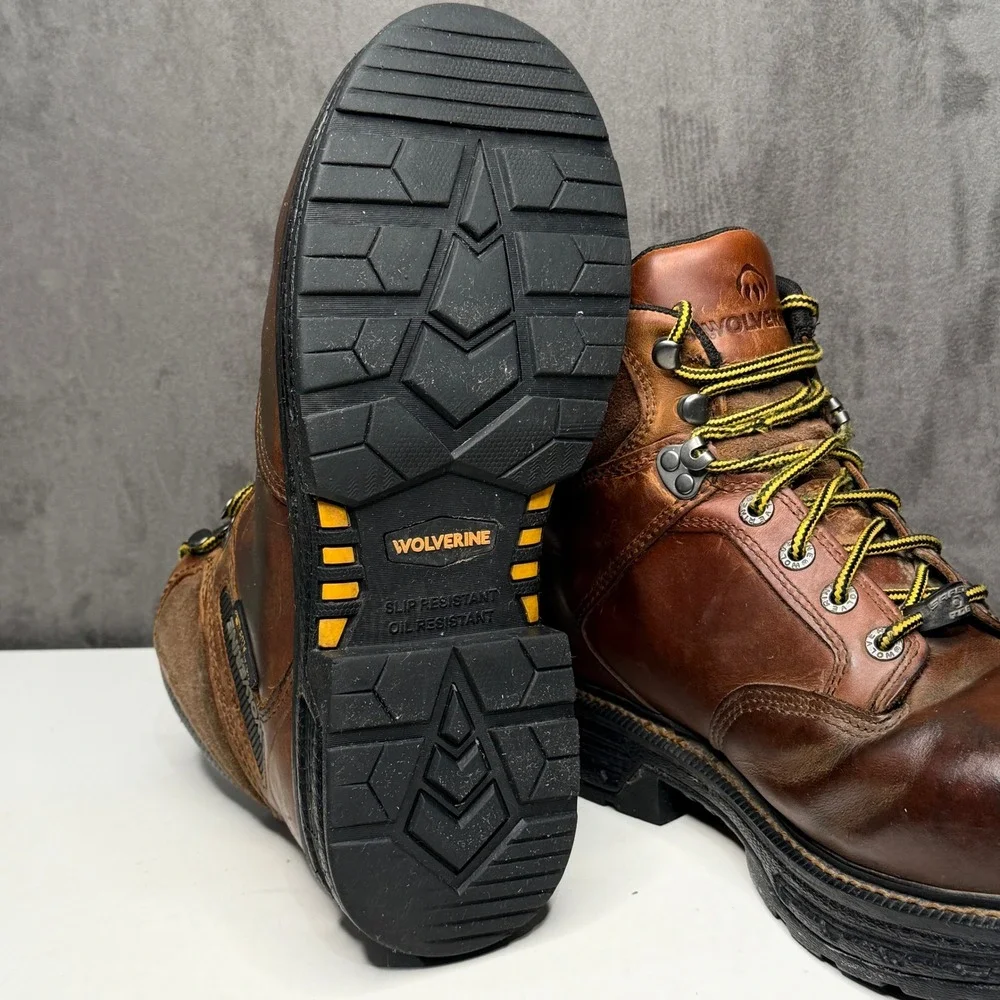 Wolverine Raider Work Boots Mens 9 Brown Leather Waterproof Steel Toe Slip Res